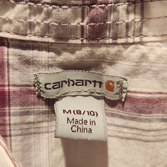 Carhartt Womens White Purple Plaid 3/4 Sleeve Button Up Size Medium Western Work - Picture 6 of 13